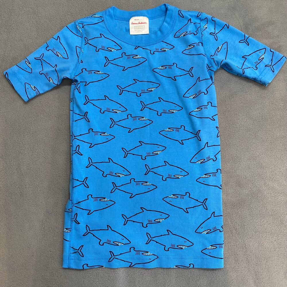 Hanna Andersson Short Sleeve Pajama Top Kids‎ 10 Organic Cotton Blue Sharks